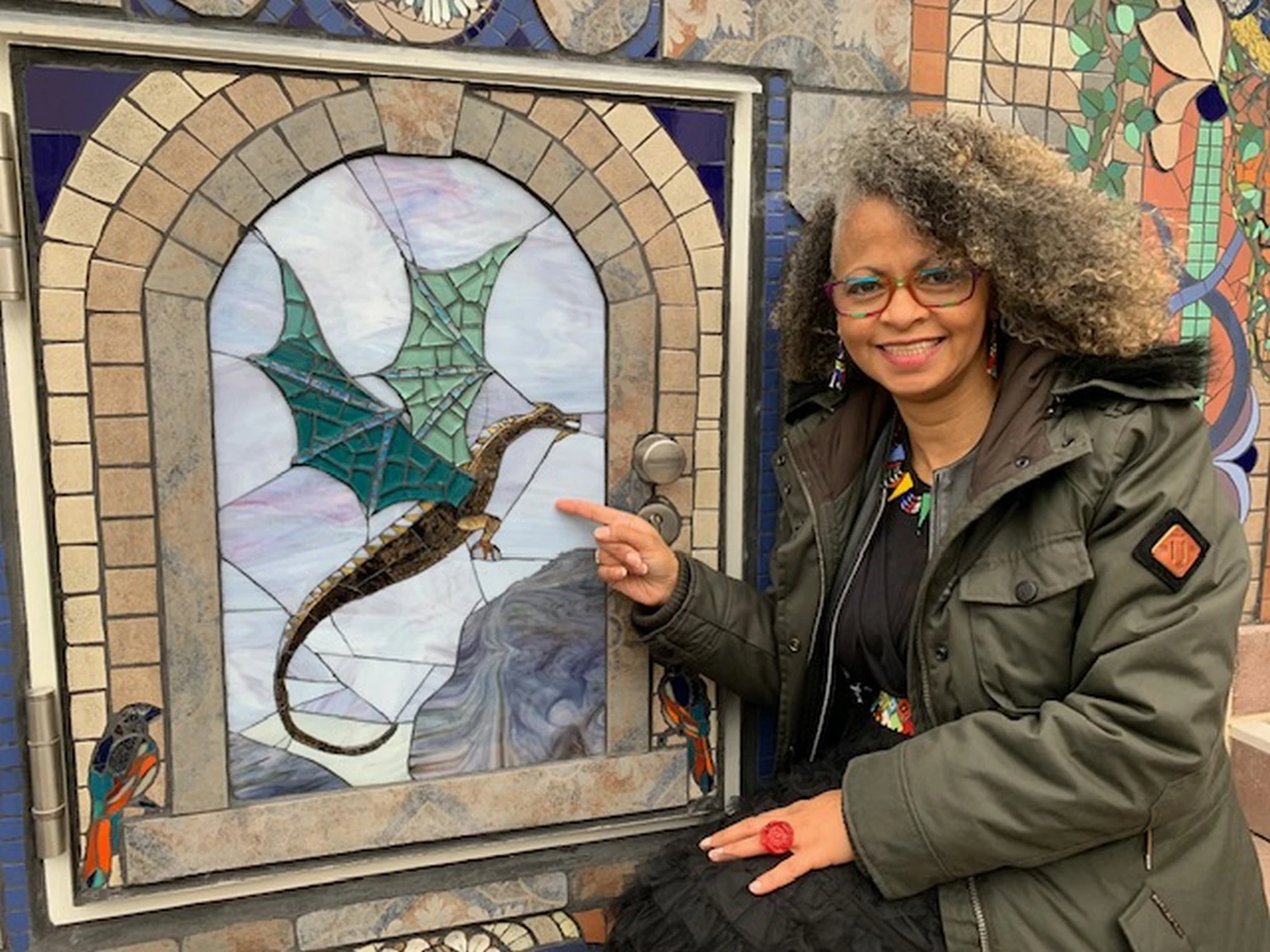Natlie Ann Löffler, Dragon from window view mosaic art