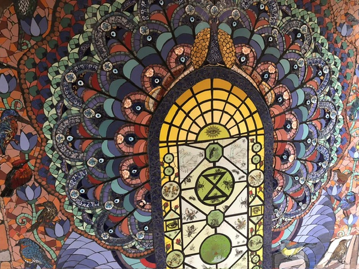 Natlie Ann Löffler, door with peacock feathers style mosaic art