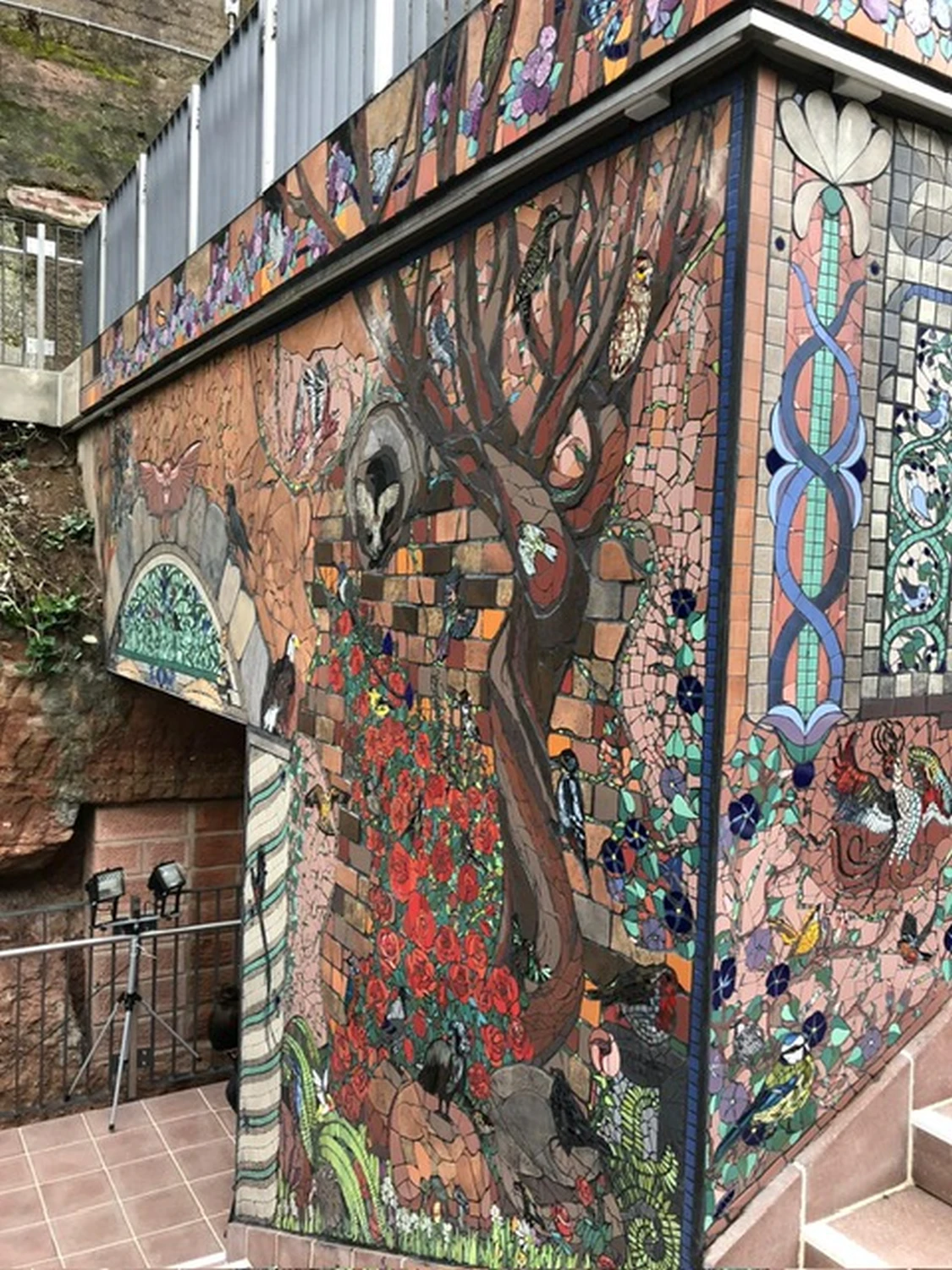 Natlie Ann Löffler, Birds on tree, flowers mosaic art